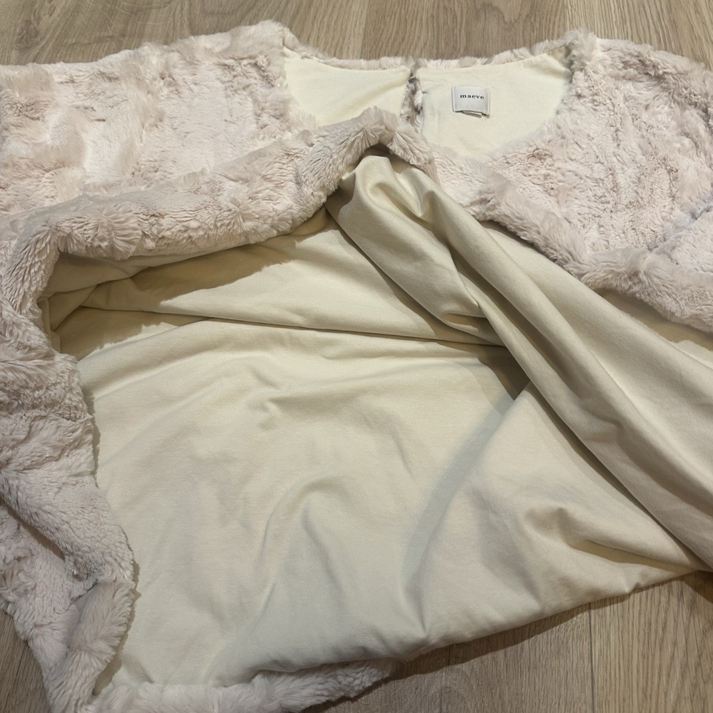Maeve By Anthropologie Faux Fur T Shirt Cropped Short Sleeve Ivory Women's 1X - Picture 7 of 8